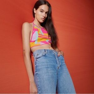 Zara Knit Multicolor Crop top, open back, ties in the back